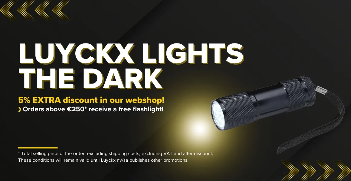 Luyckx lights the dark: 5% extra discount on our webshop + free flashlight*