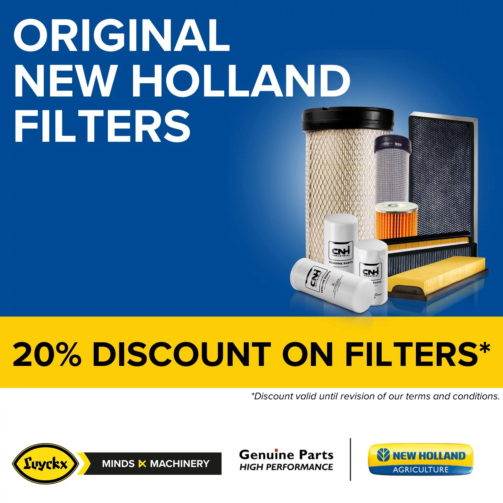 Profiteer van 20% korting op originele New Holland filters